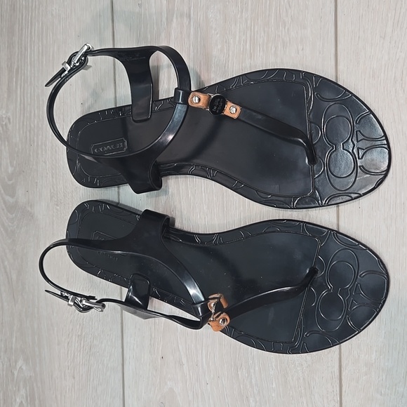 Coach Piccadilly Jelly Hard Rubber Women's Sandals Thong Slide Beach Shoes Sz 8B - Picture 3 of 11